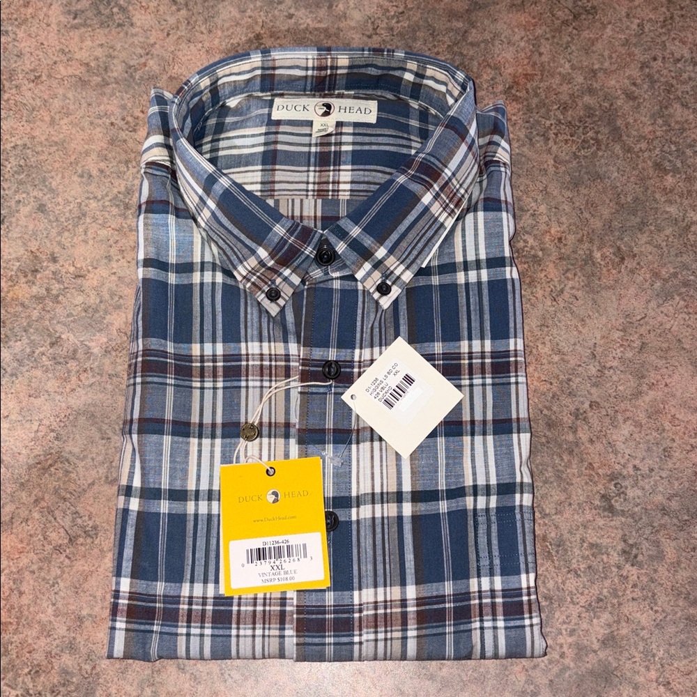 Duck Head Men's Blue and White Plaid Shirt